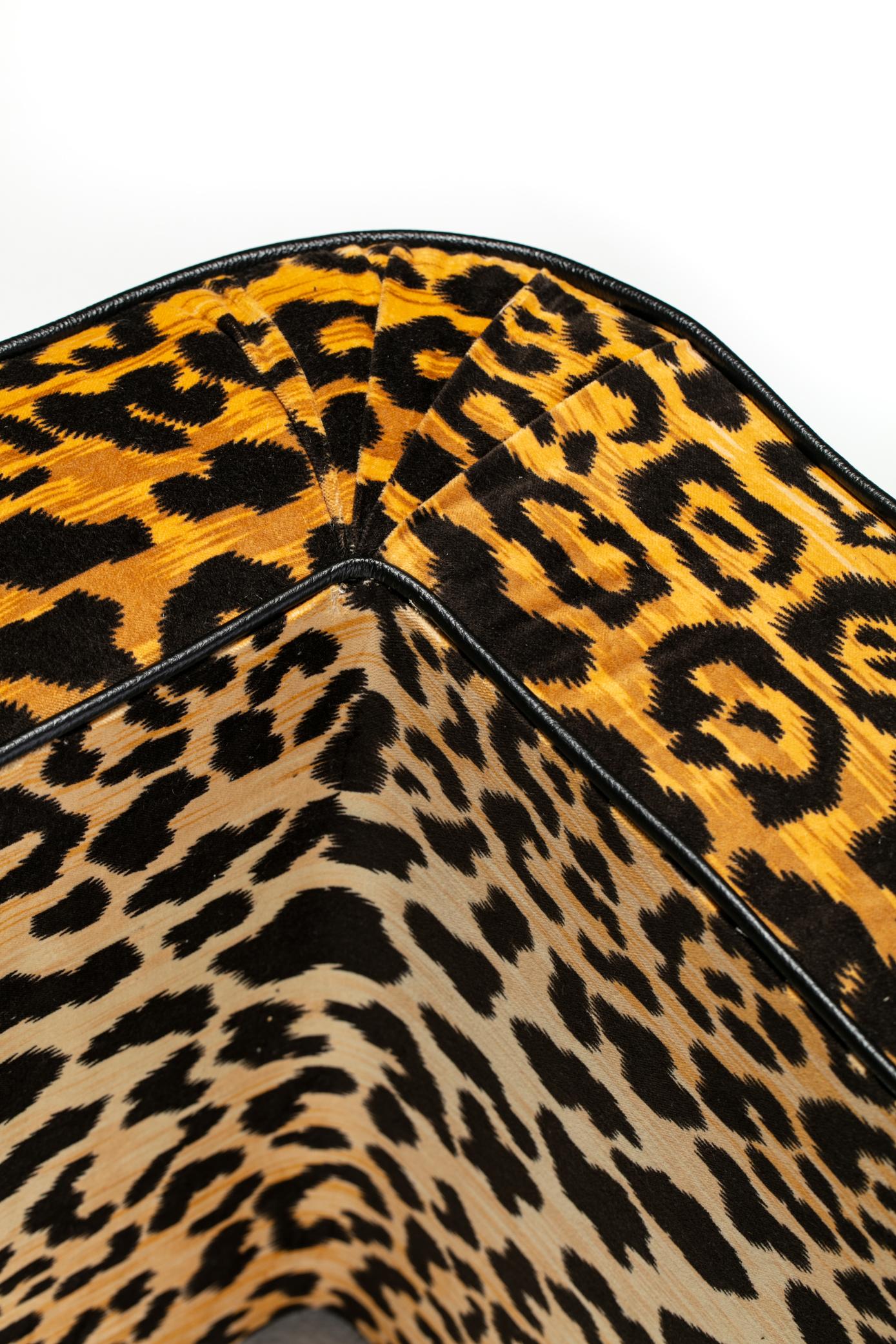 Karl Springer Style Large Waterfall Bench in Leopard Velvet & Black Leather im Angebot 5