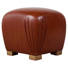 Karl Springer Style Leather Ottoman