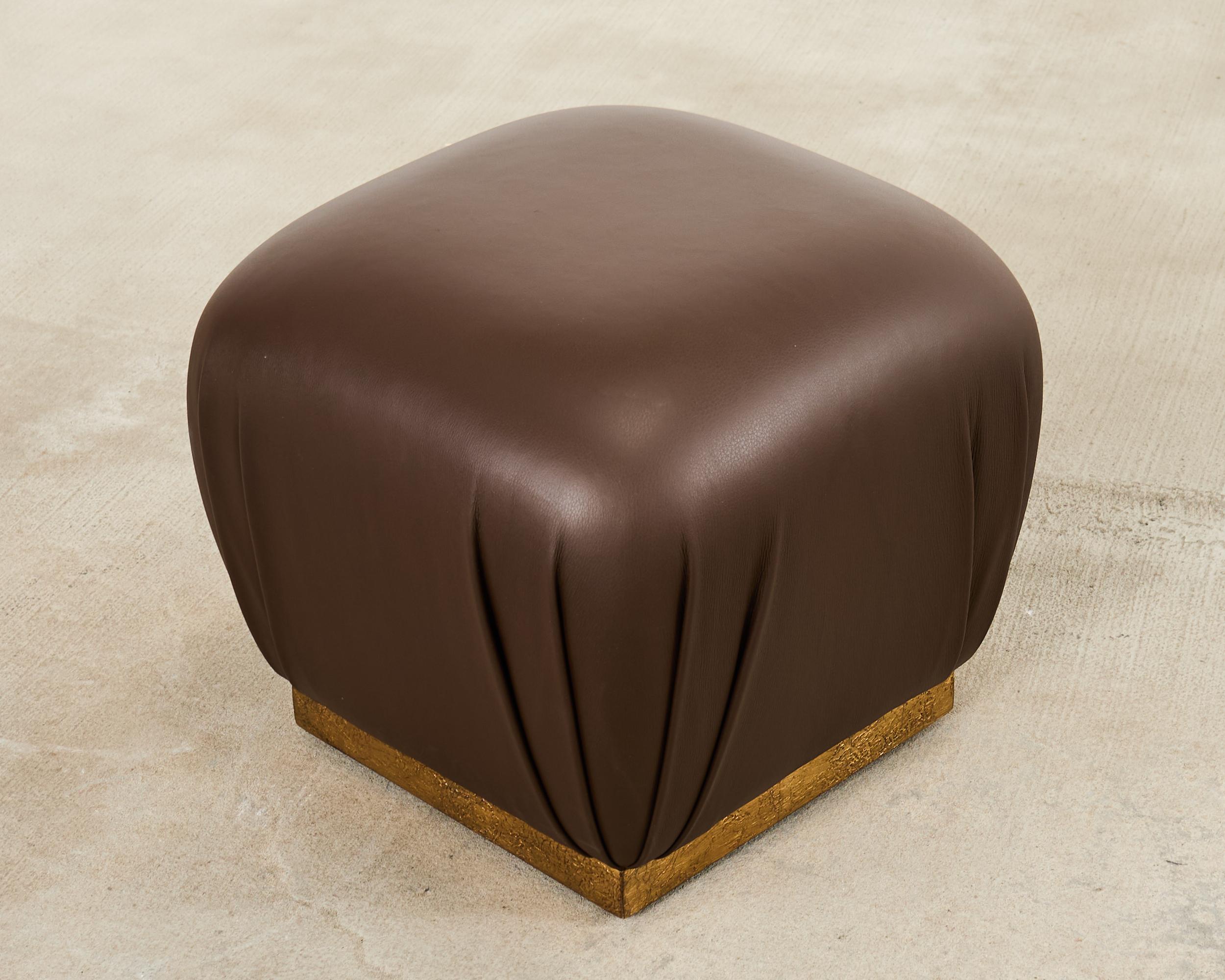 Tabouret Pouf en cuir de style Karl Springer en vente 2
