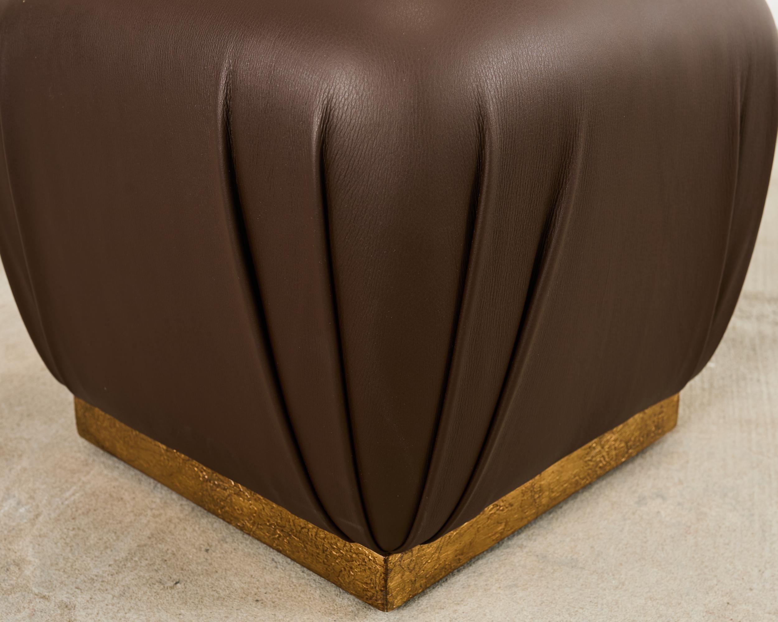 Tabouret Pouf en cuir de style Karl Springer en vente 4