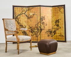 Karl Springer Style Leather Ottoman Pouf Stool