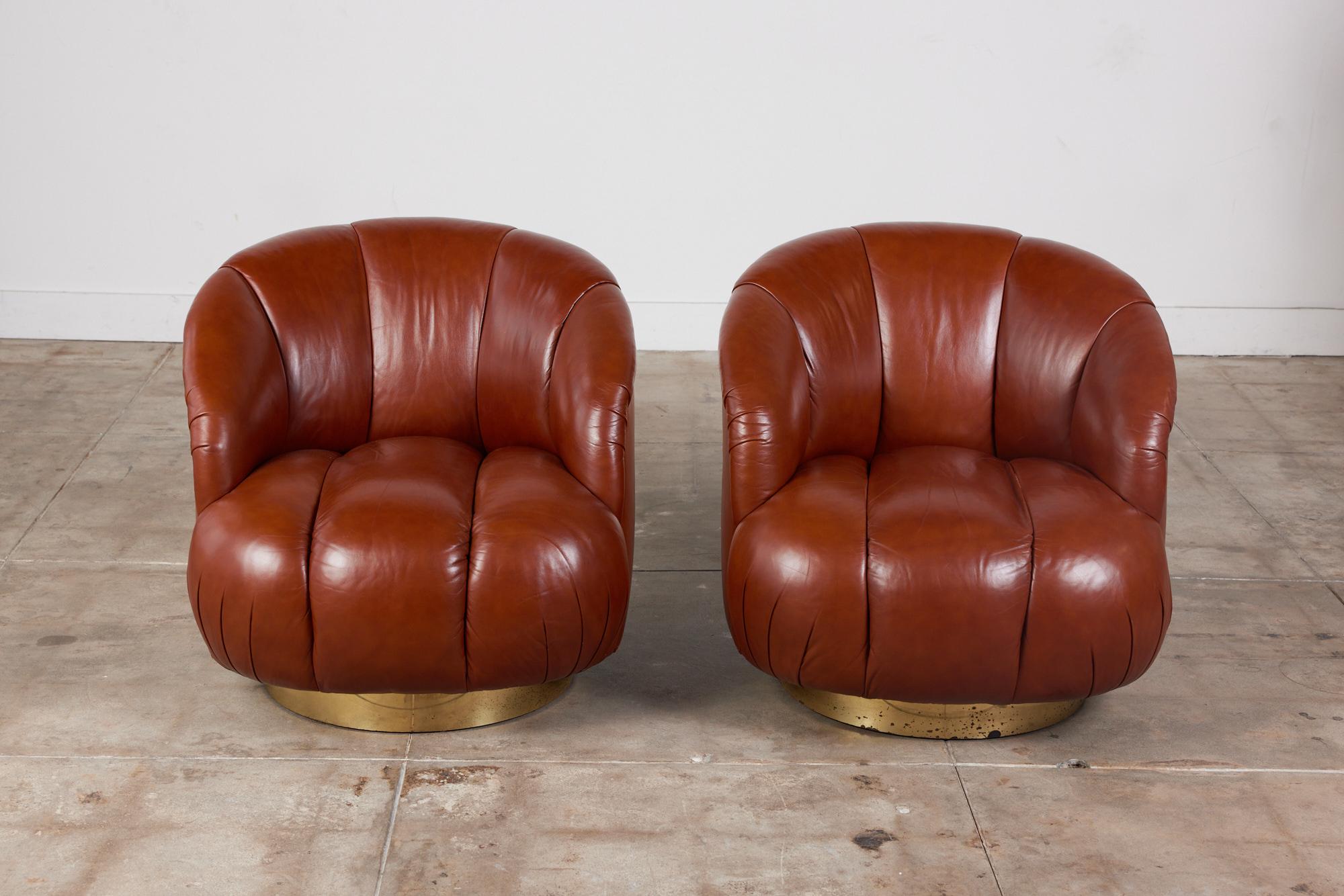 Karl Springer Style Leather Swivel Chair For Sale 3