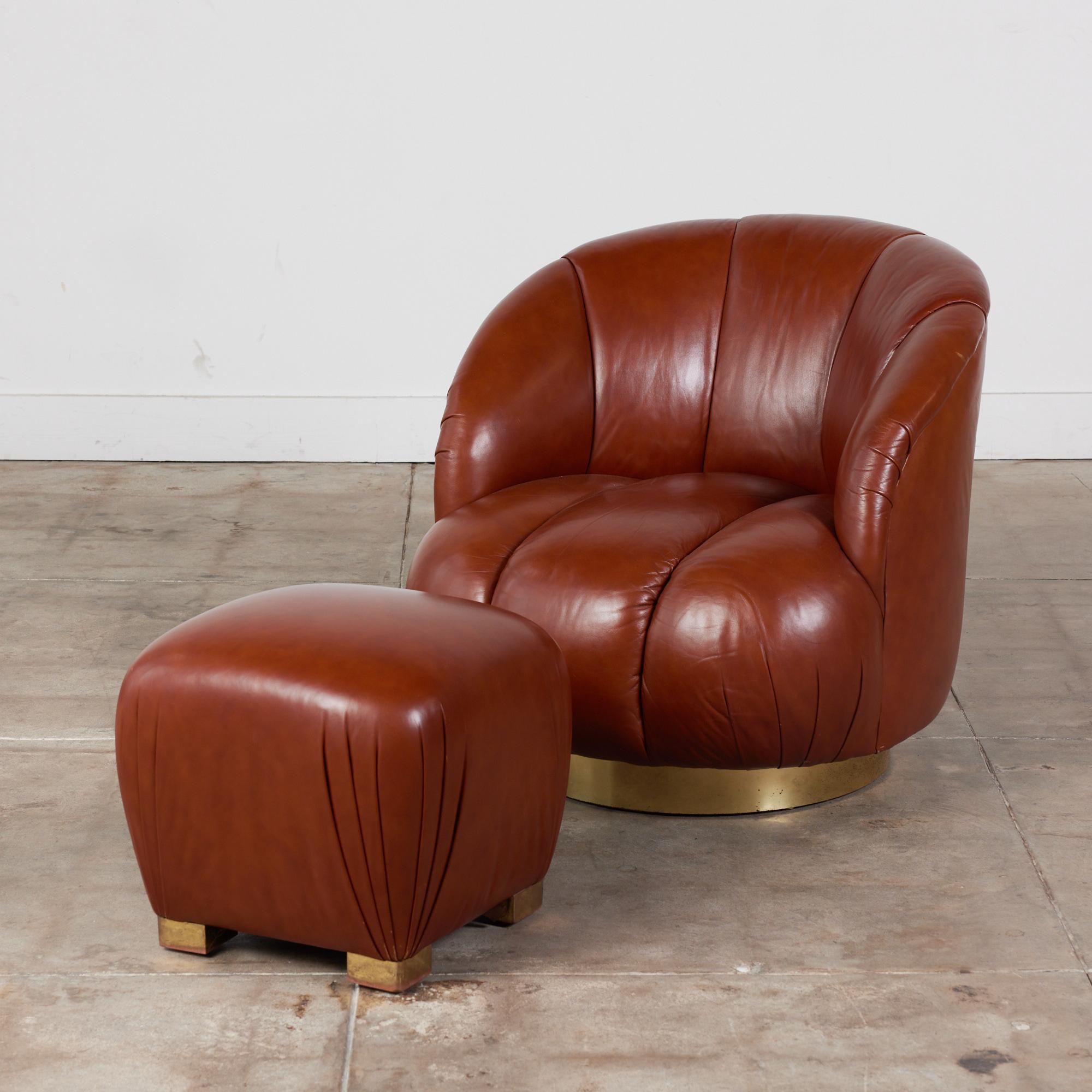 Karl Springer Style Leather Swivel Chair For Sale 4