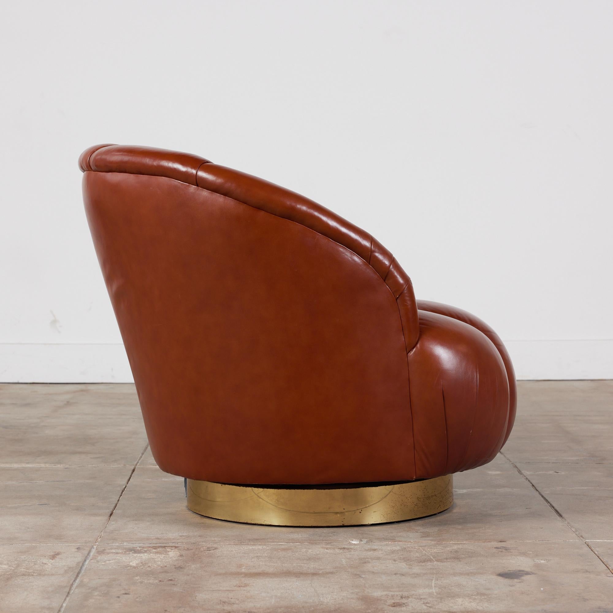 Karl Springer Style Leather Swivel Chair In Good Condition For Sale In Los Angeles, CA