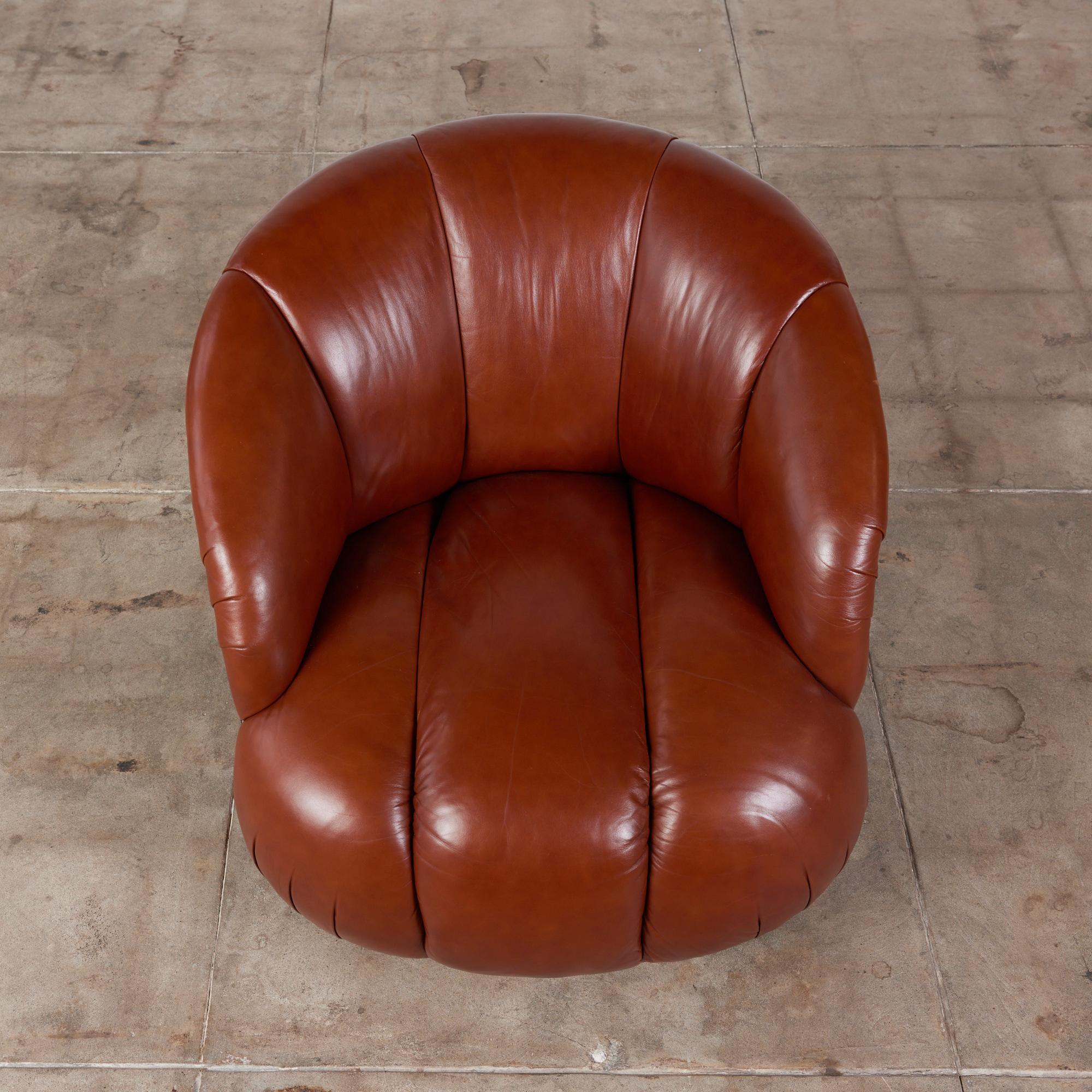 Karl Springer Style Leather Swivel Chair For Sale 1