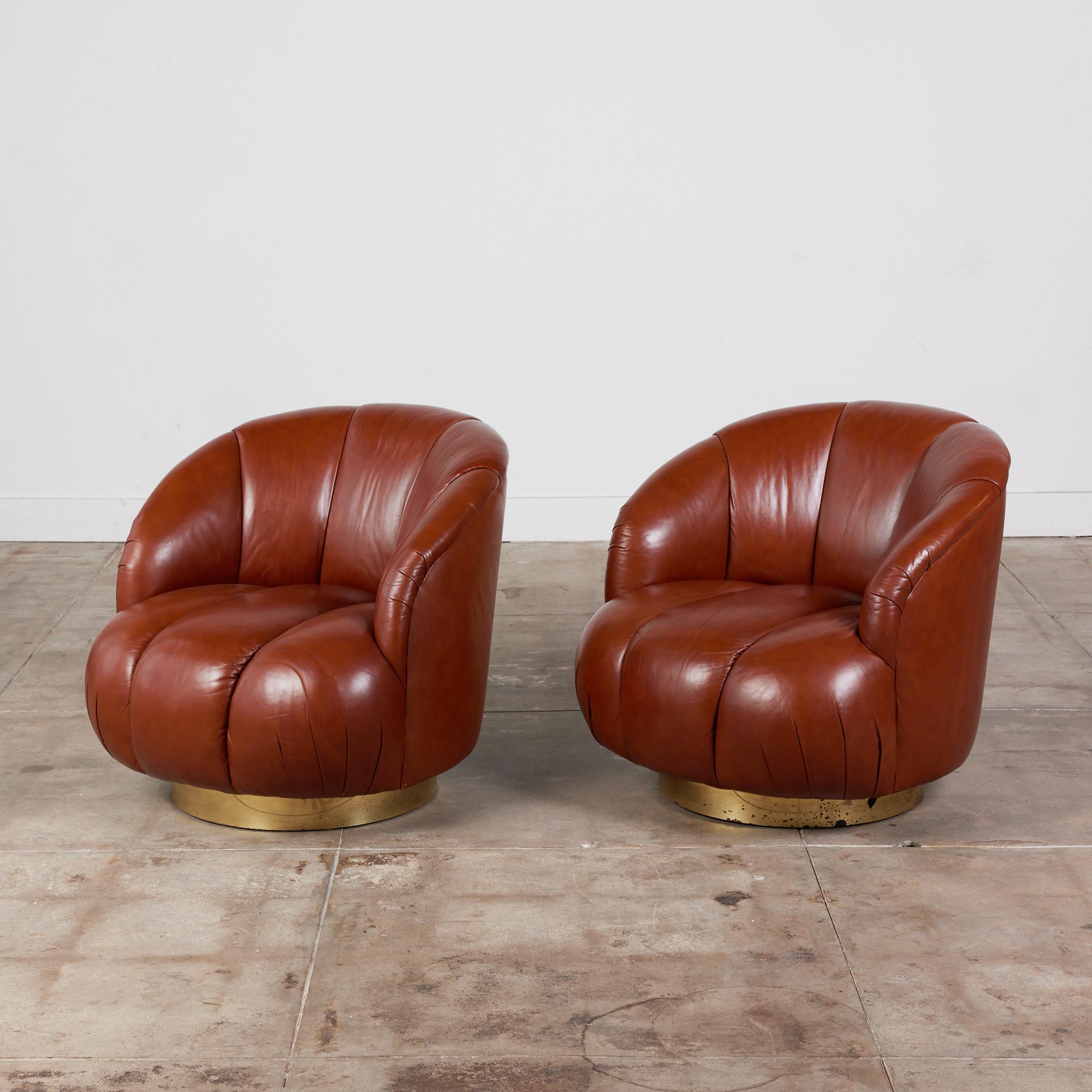 Karl Springer Style Leather Swivel Chair For Sale 2
