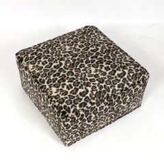 Karl Springer Style Leopard Print Ottoman Pouf Stool Mid Century Modern