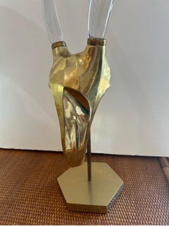 Karl Springer style Lucite, and brass ram sculpture..1970s