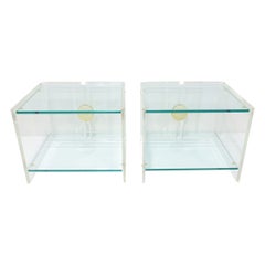 Karl Springer Style Lucite and Glass Tables/Nightstands