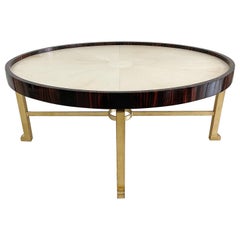 Karl Springer Style Mark V Parchment Macassar Ebony & Gilt Iron Coffee Table