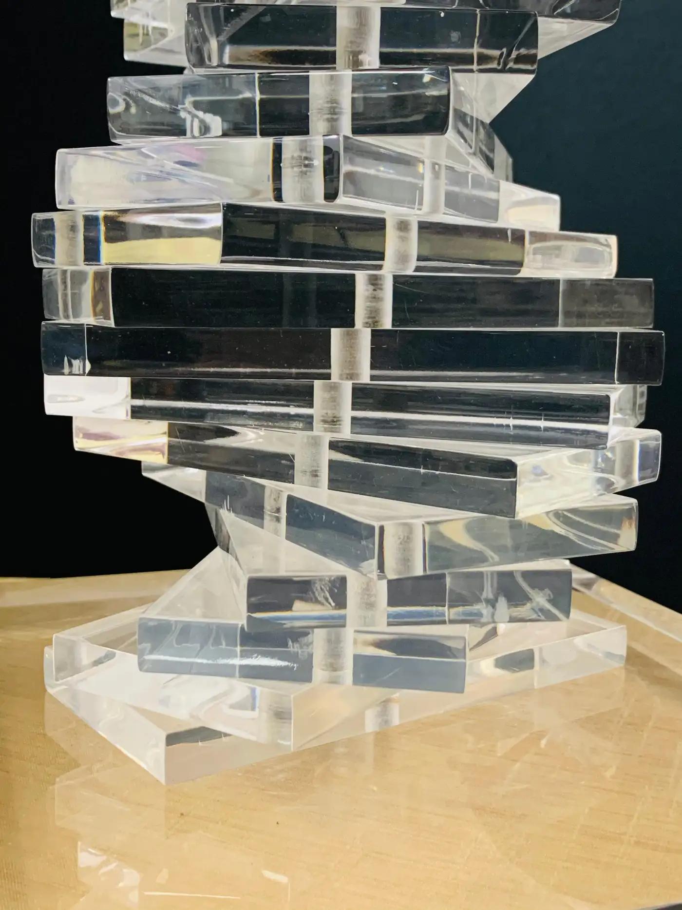 Karl Springer Style MCM Stacked Lucite Table Lamp 