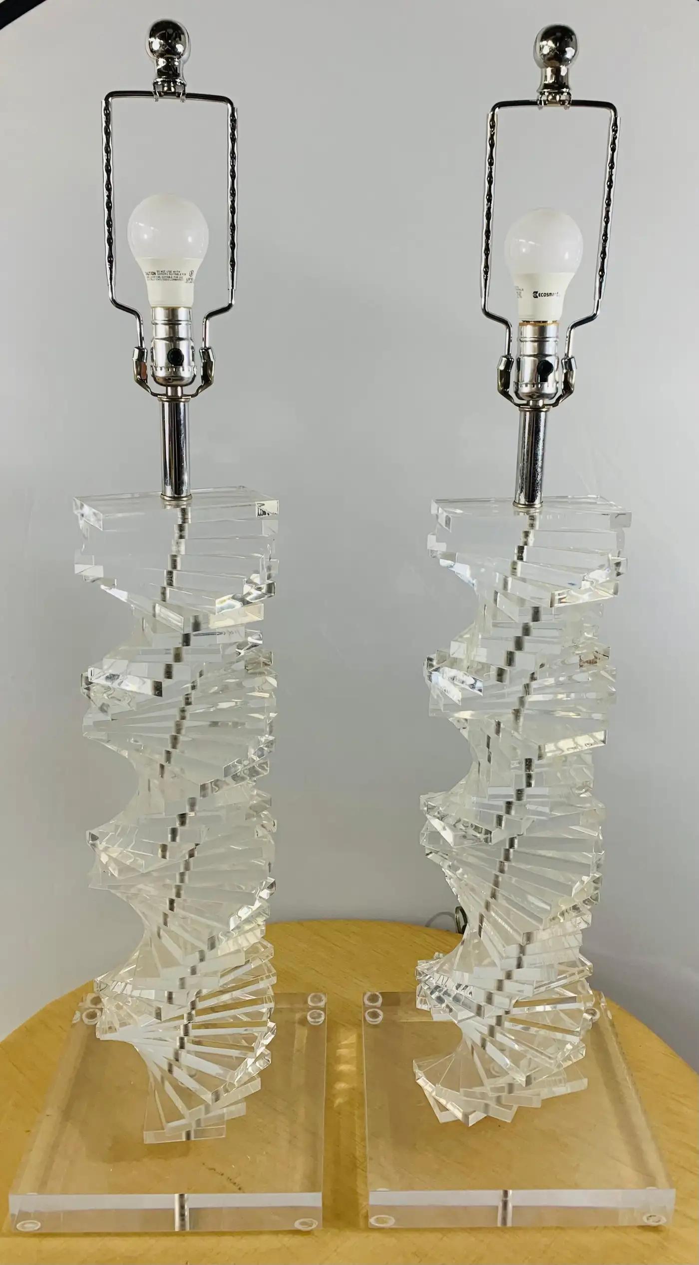 Karl Springer Style MCM Stacked Lucite Table Lamp 