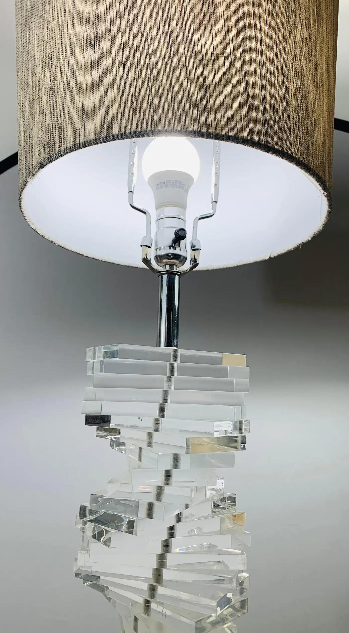Karl Springer Style MCM Stacked Lucite Table Lamp 
