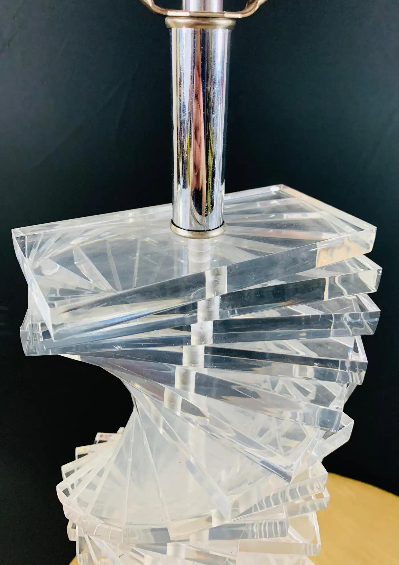 American Karl Springer Style MCM Stacked Lucite Table Lamp 