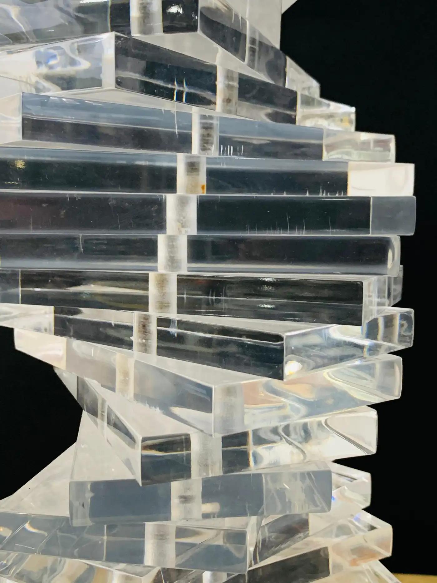 Karl Springer Style MCM Stacked Lucite Table Lamp 