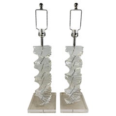 Karl Springer Style MCM Stacked Lucite Table Lamp "Grand Staircase", a Pair