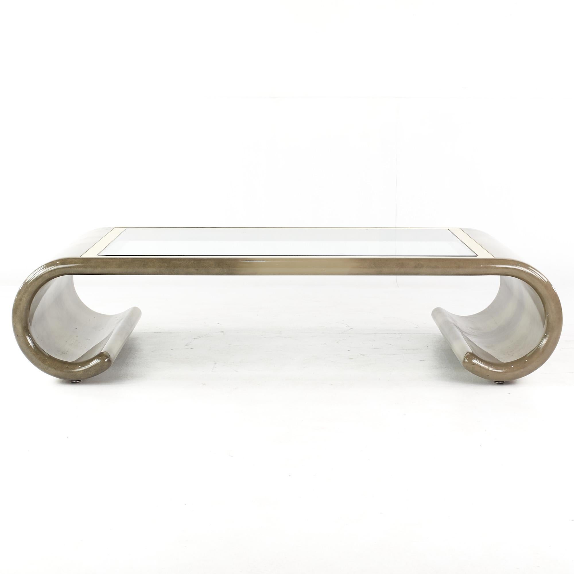 Late 20th Century Karl Springer Style Mid-Century Lacquered and Glass Coffee Table For Sale