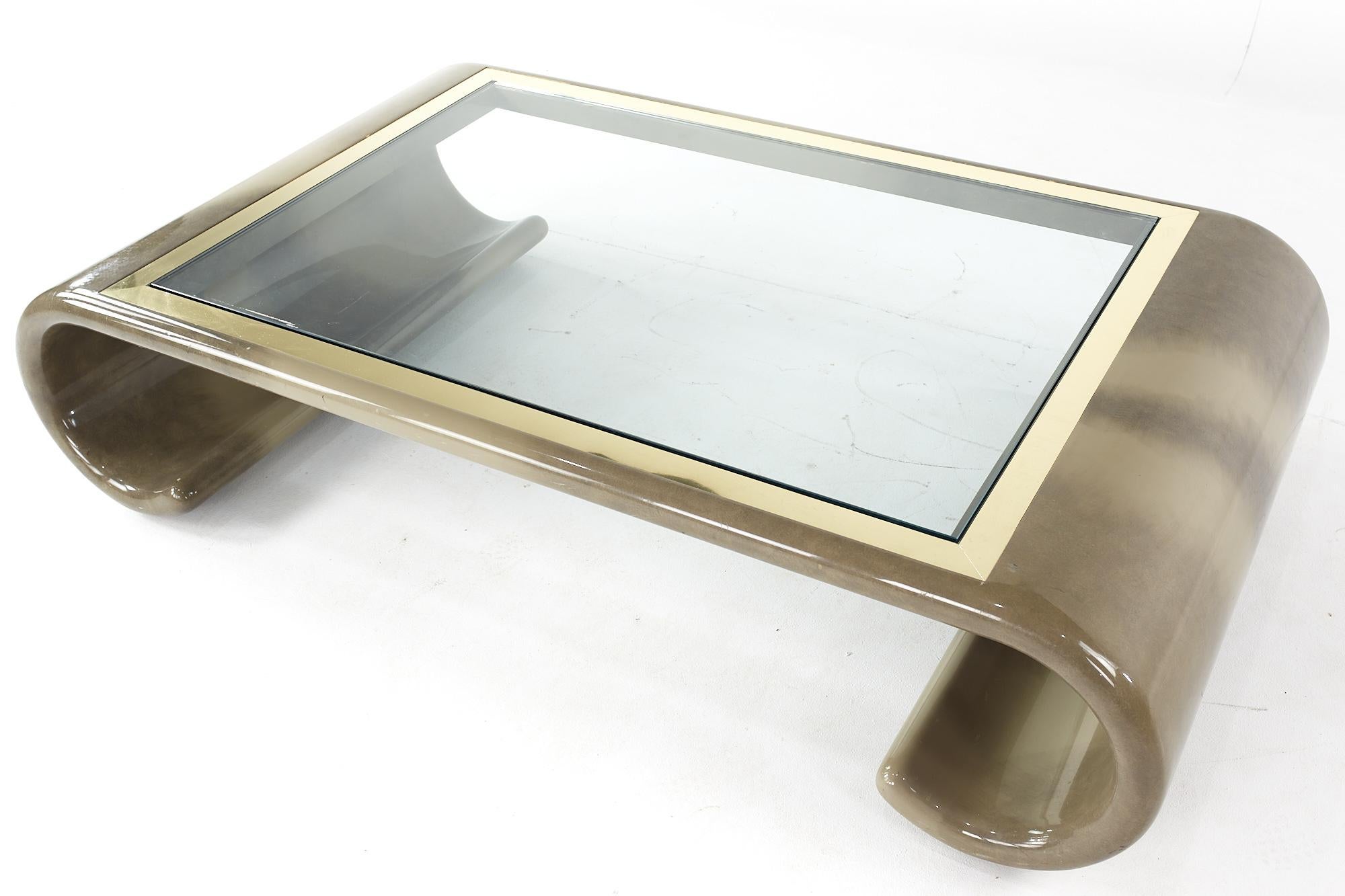 Karl Springer Style Mid-Century Lacquered and Glass Coffee Table For Sale 2