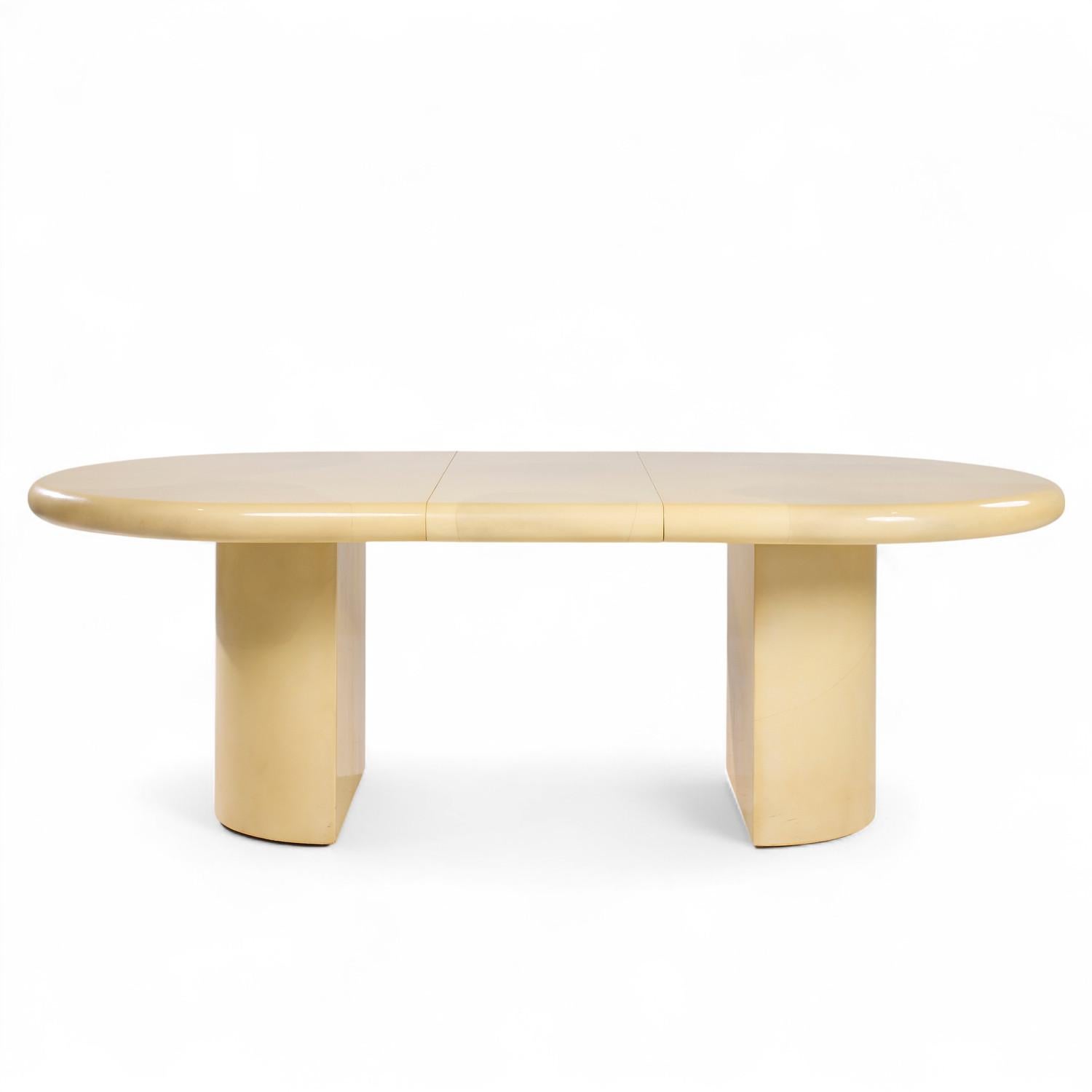 Karl Springer Style Mid Century Lacquered Goat Skin Dining Table with 2 Leaves For Sale 5
