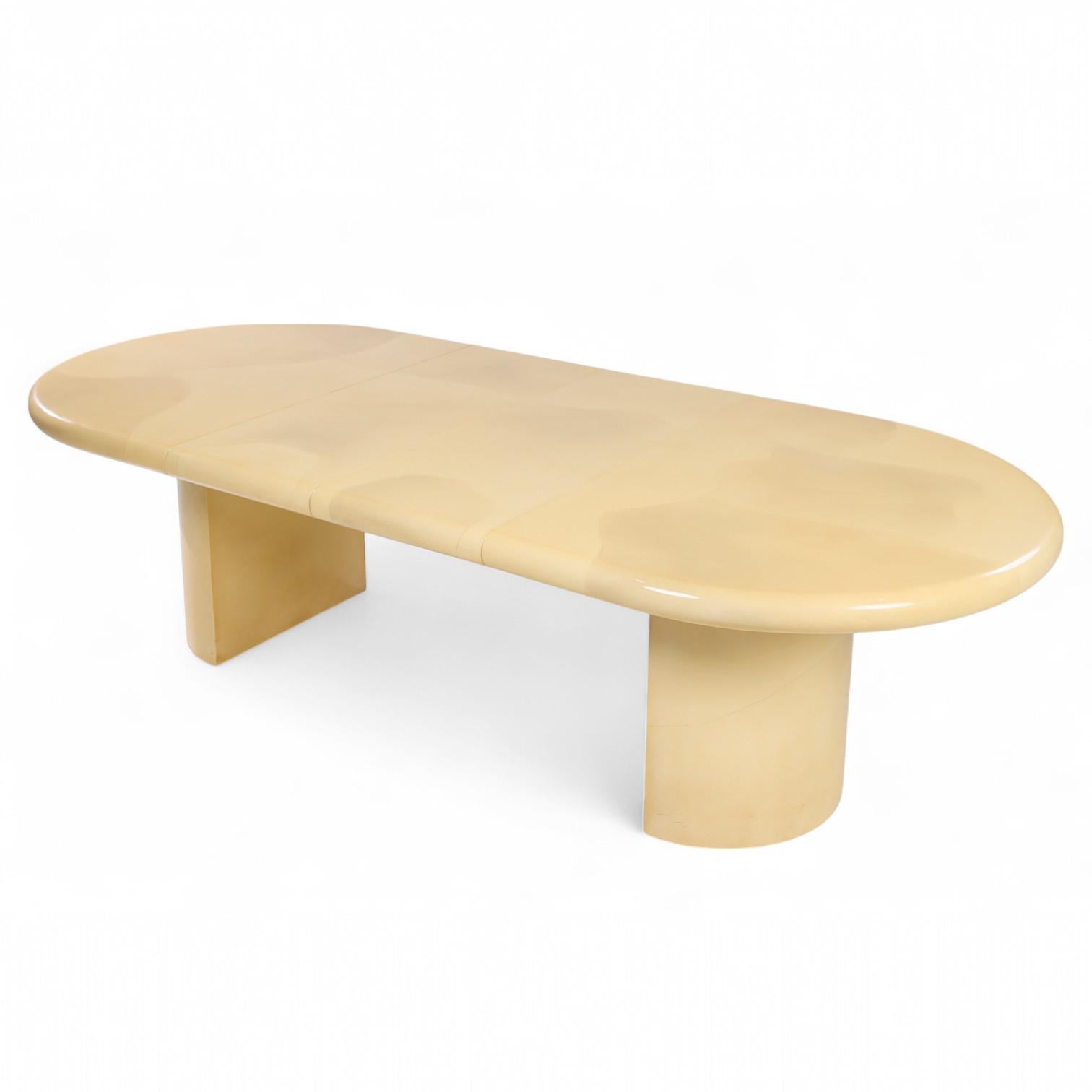 Karl Springer Style Mid Century Lacquered Goat Skin Dining Table with 2 Leaves For Sale 6