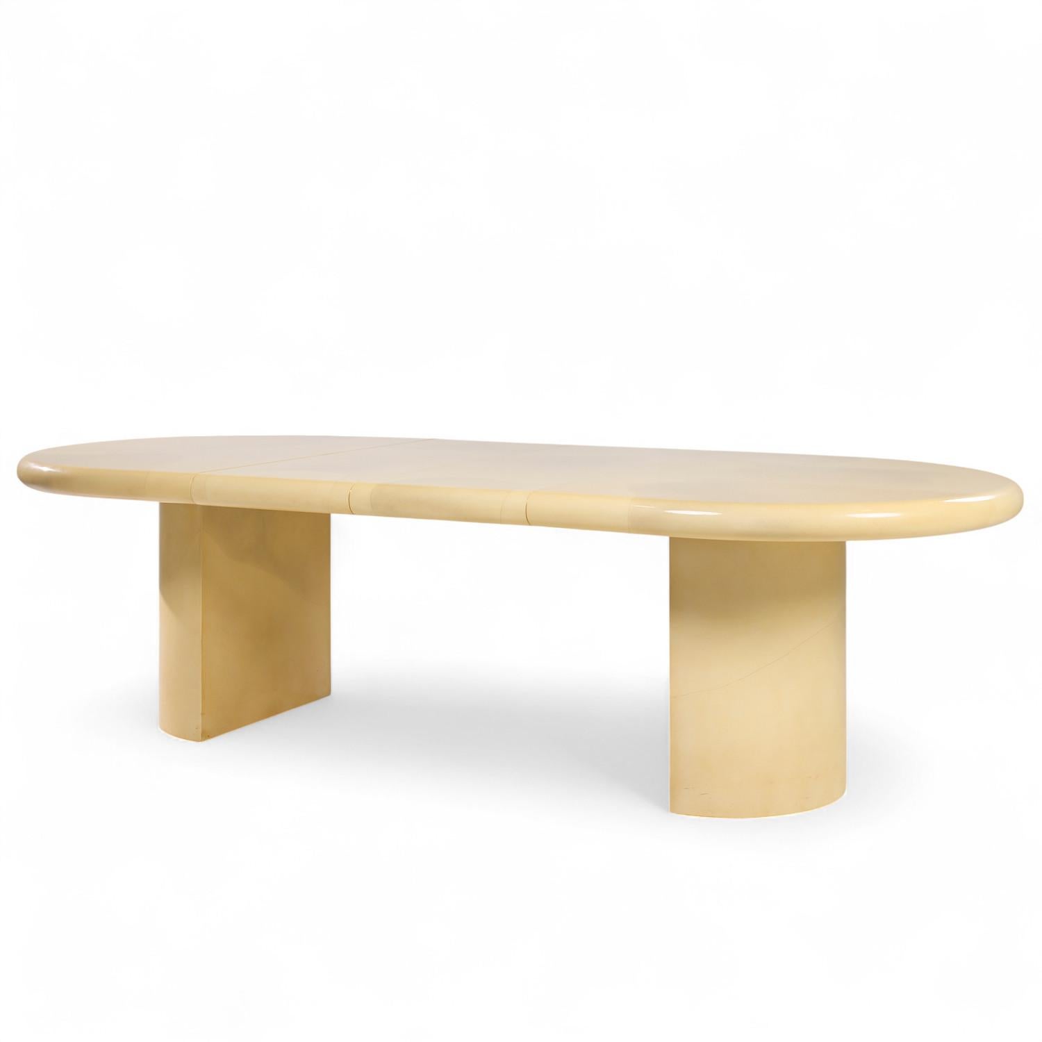 Mid-Century Modern Karl Springer Style Mid Century Lacquered Goat Skin Dining Table with 2 Leaves For Sale