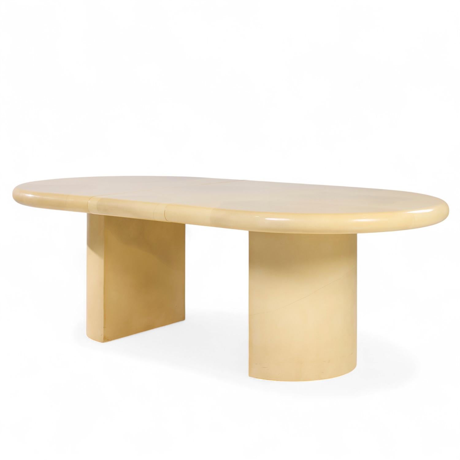 Karl Springer Style Mid Century Lacquered Goat Skin Dining Table with 2 Leaves For Sale 2