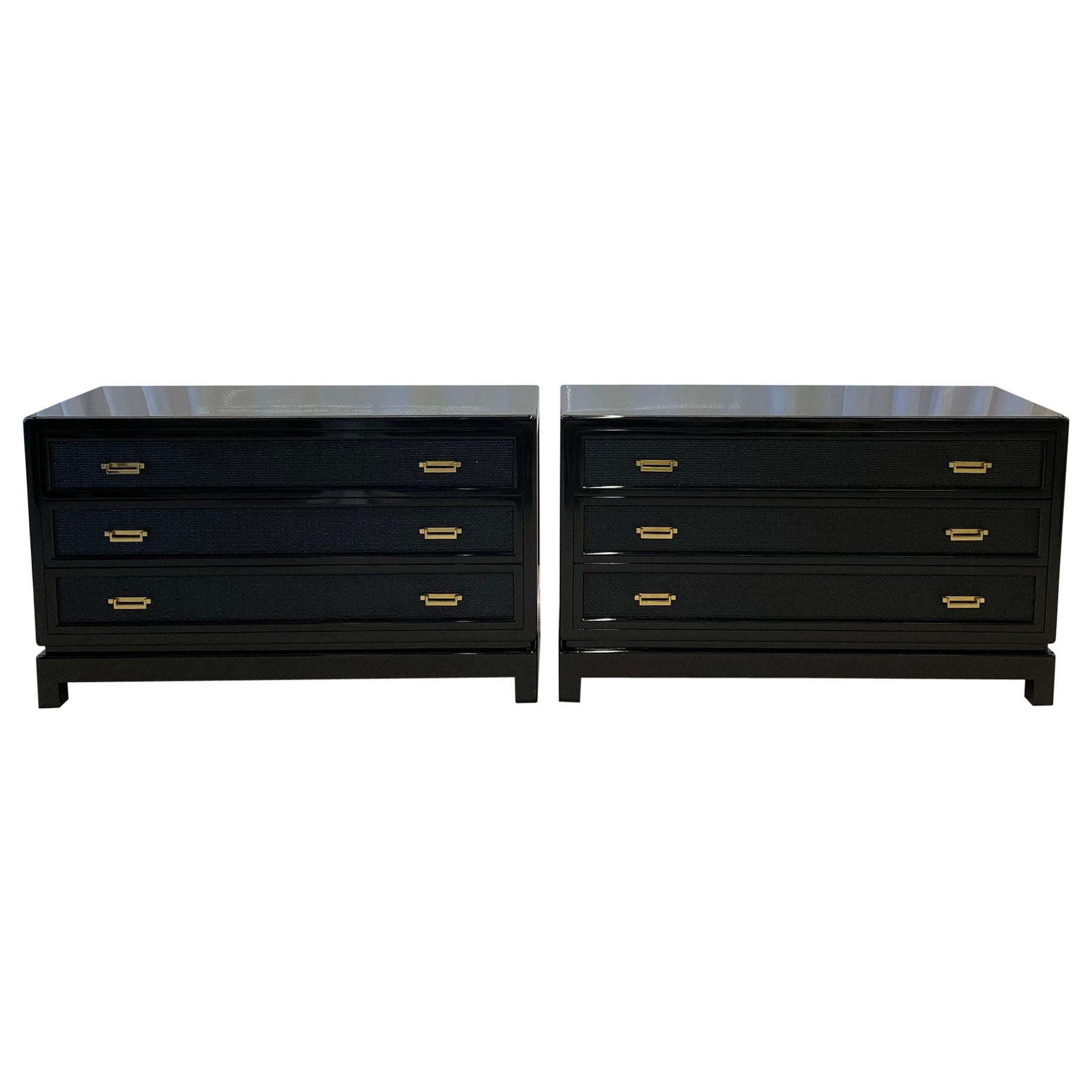 Karl Springer Style, Mid-Century Modern, Cabinets or Nightstands, Black Lacquer