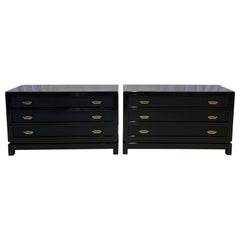 Karl Springer Style, Mid-Century Modern, Cabinets or Nightstands, Black Lacquer