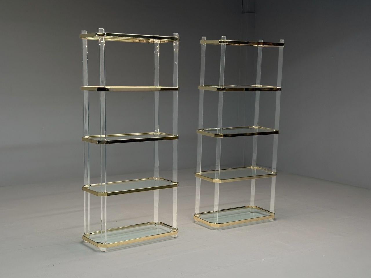 American Karl Springer Style, Mid-Century Modern, Etageres, Lucite, Brass, USA, 1960s