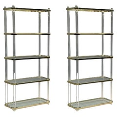 Karl Springer Style, Mid-Century Modern, Etageres, Lucite, Brass, USA, 1960s