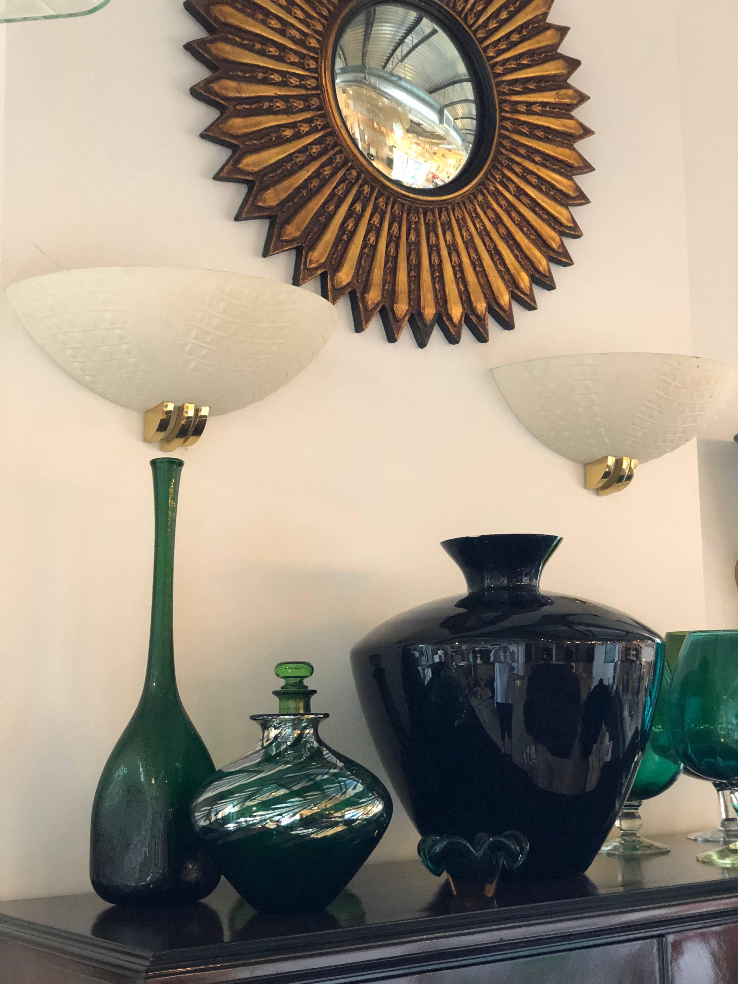 Pair of Ron Seff Art Deco Style Mid-Century Modern Plaster and Brass Sconces 10