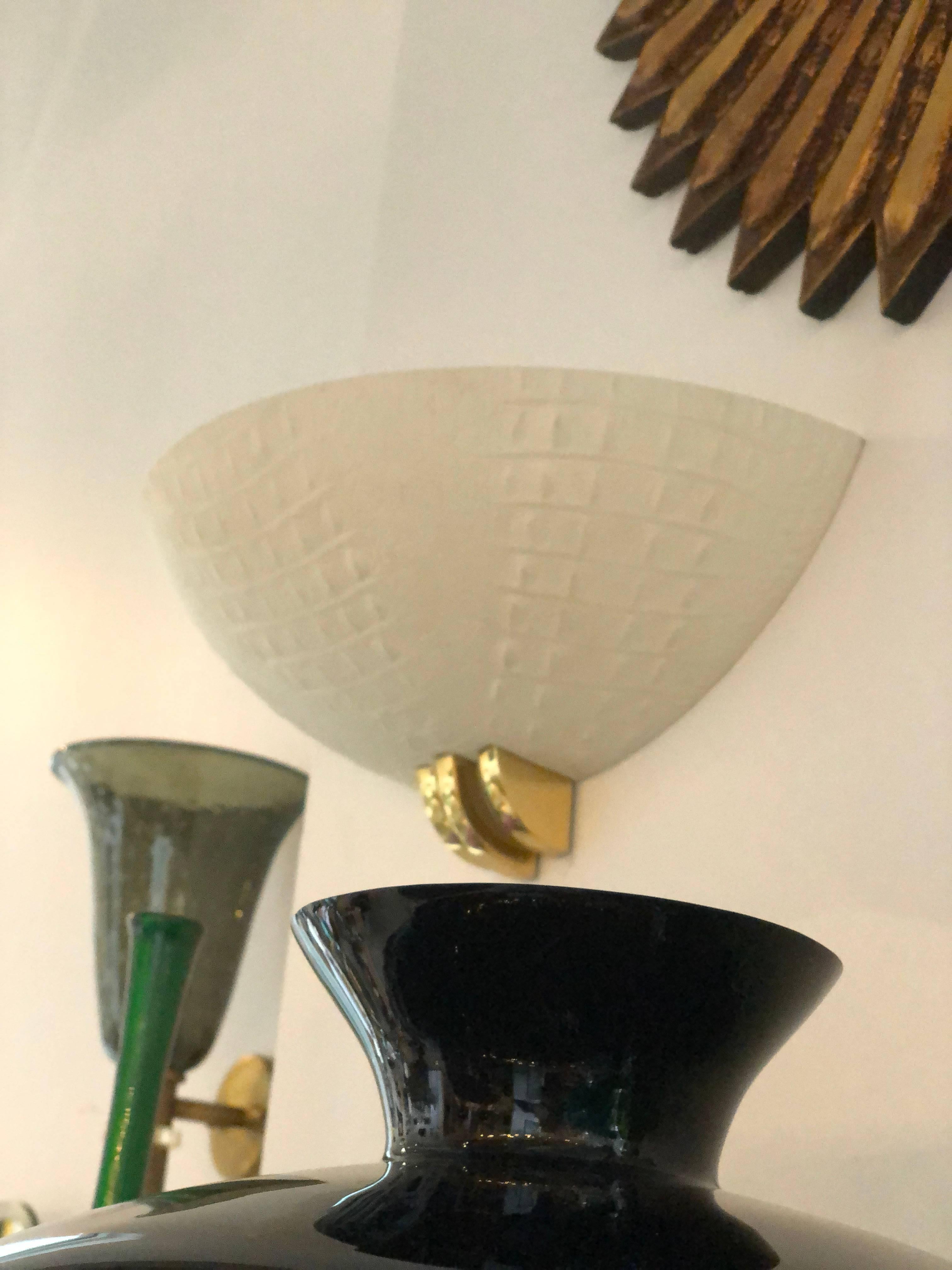 Pair of Ron Seff Art Deco Style Mid-Century Modern Plaster and Brass Sconces 9
