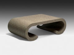 Karl Springer Style, Mid-Century Modern, Grey Faux Shagreen, Coffee Table, 1980s