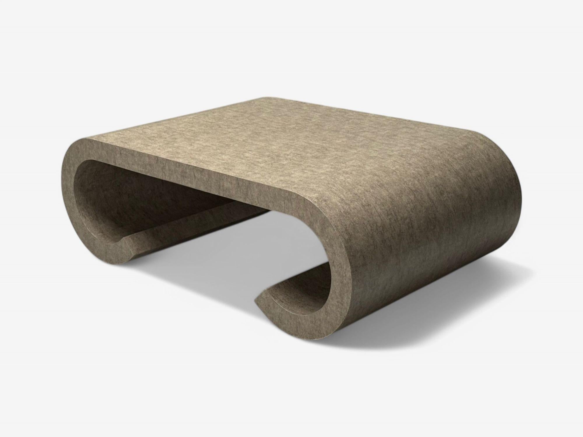 Karl-Springer-Stil, Mid-Century Modern, graues Kunstchagrin, Couchtisch, 1980er (amerikanisch) im Angebot