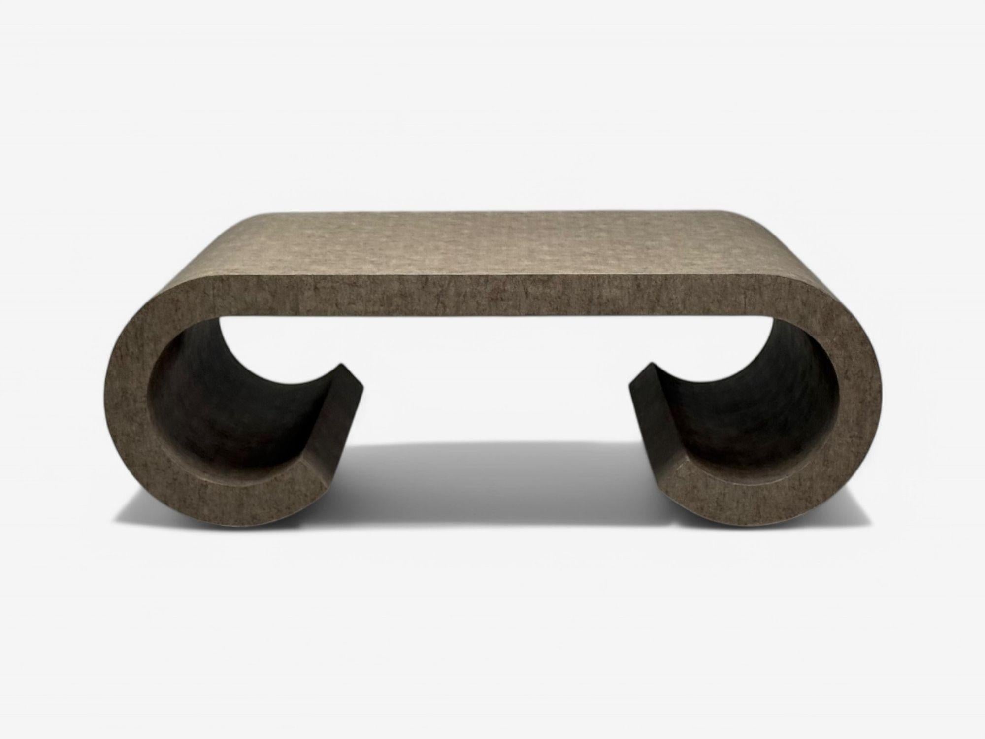 Karl-Springer-Stil, Mid-Century Modern, graues Kunstchagrin, Couchtisch, 1980er (Holz) im Angebot