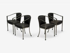 Karl Springer Style, Mid-Century Modern, Gunmetal, Leather, Armchairs, 20th c.