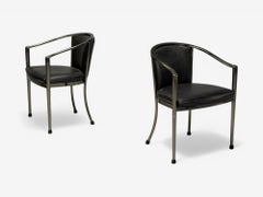 Karl Springer Style, Mid-Century Modern, Gunmetal, Leather, Armchairs, 20th c.