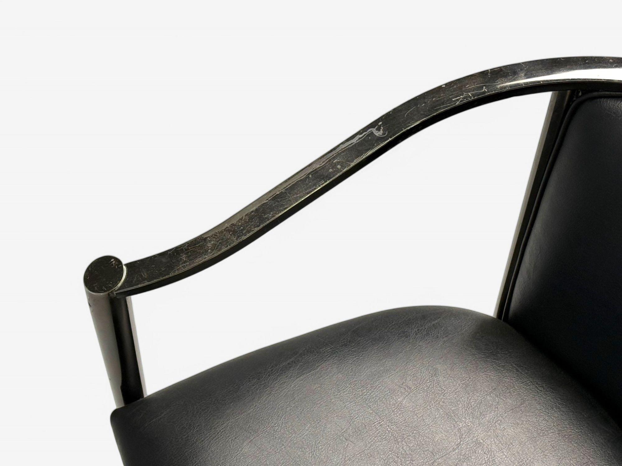 Karl Springer Style, Mid-Century Modern, Gunmetal, Leather, Armchairs, 20th c. For Sale 2