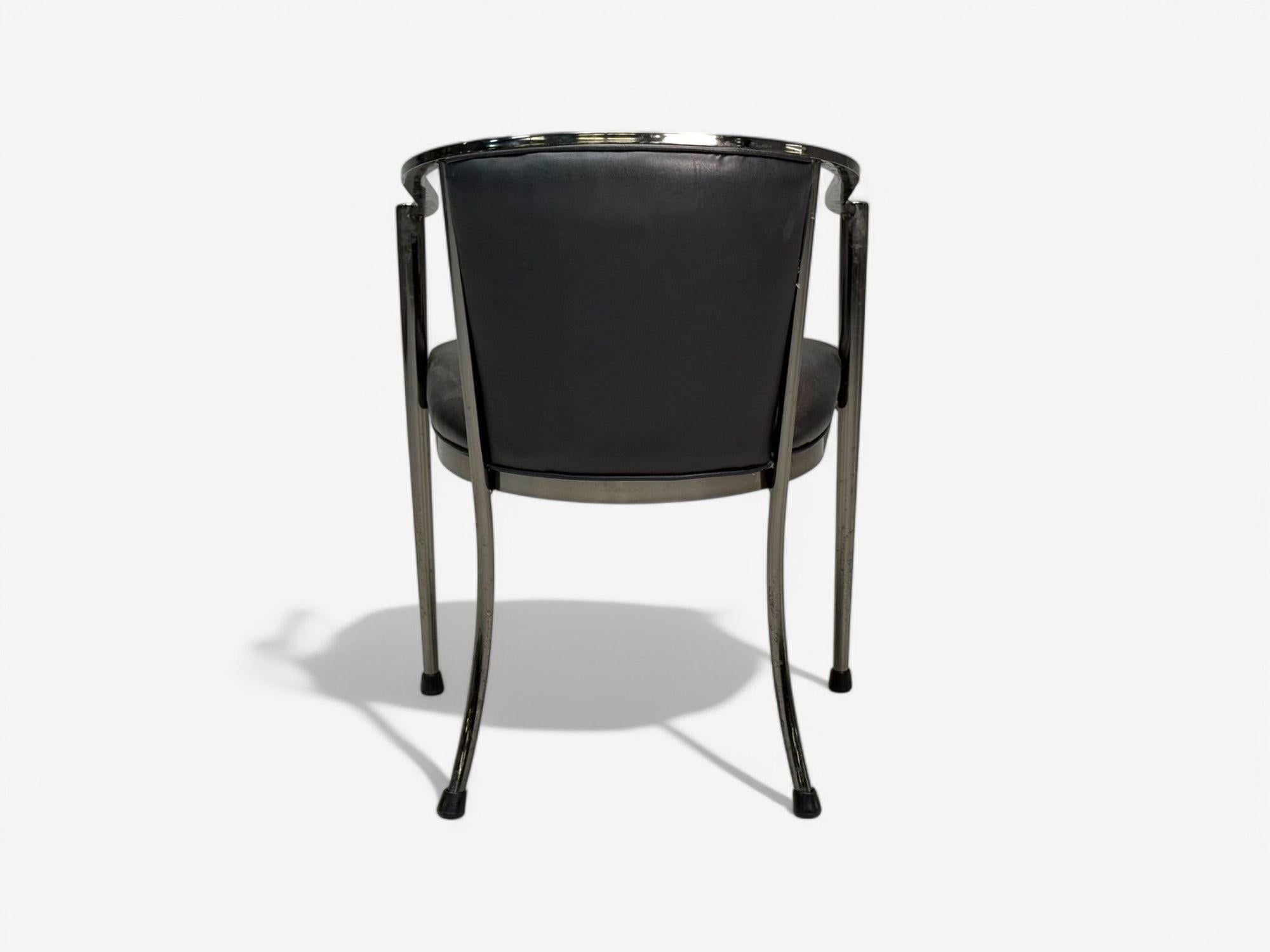 Karl Springer Style, Mid-Century Modern, Gunmetal, Leather, Armchairs, 20th c. For Sale 3