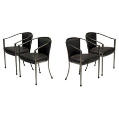 Karl Springer Style, Mid-Century Modern, Gunmetal, Leather, Armchairs, 20th c.