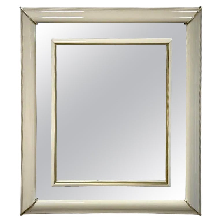 Karl Springer Style Mid-Century Modern Lacquered Beige Frame Wall Mirror