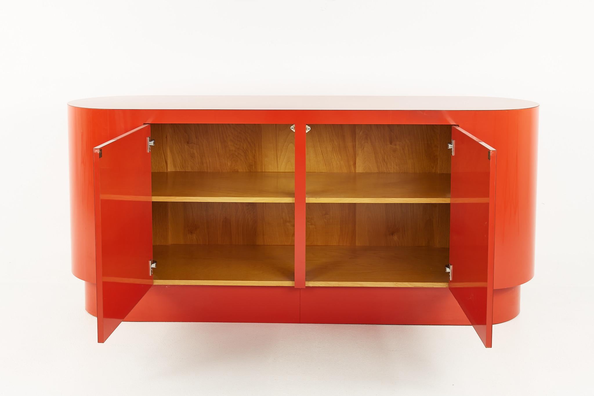 Karl Springer Style Mid Century Red Rounded Credenza 1