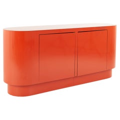 Karl Springer Style Mid Century Red Rounded Credenza