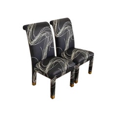 Karl Springer Style Modern Parsons Upholstered Dining Chairs, Pair