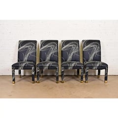 Karl Springer Style Modern Parsons Upholstered Dining Chairs, Set of Four