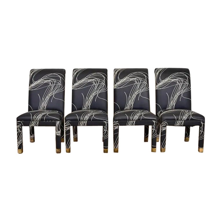 Sedie da pranzo imbottite Parsons moderne in stile Karl Springer, set di quattro sedie