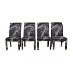 Karl Springer Style Modern Parsons Upholstered Dining Chairs, Set of Four