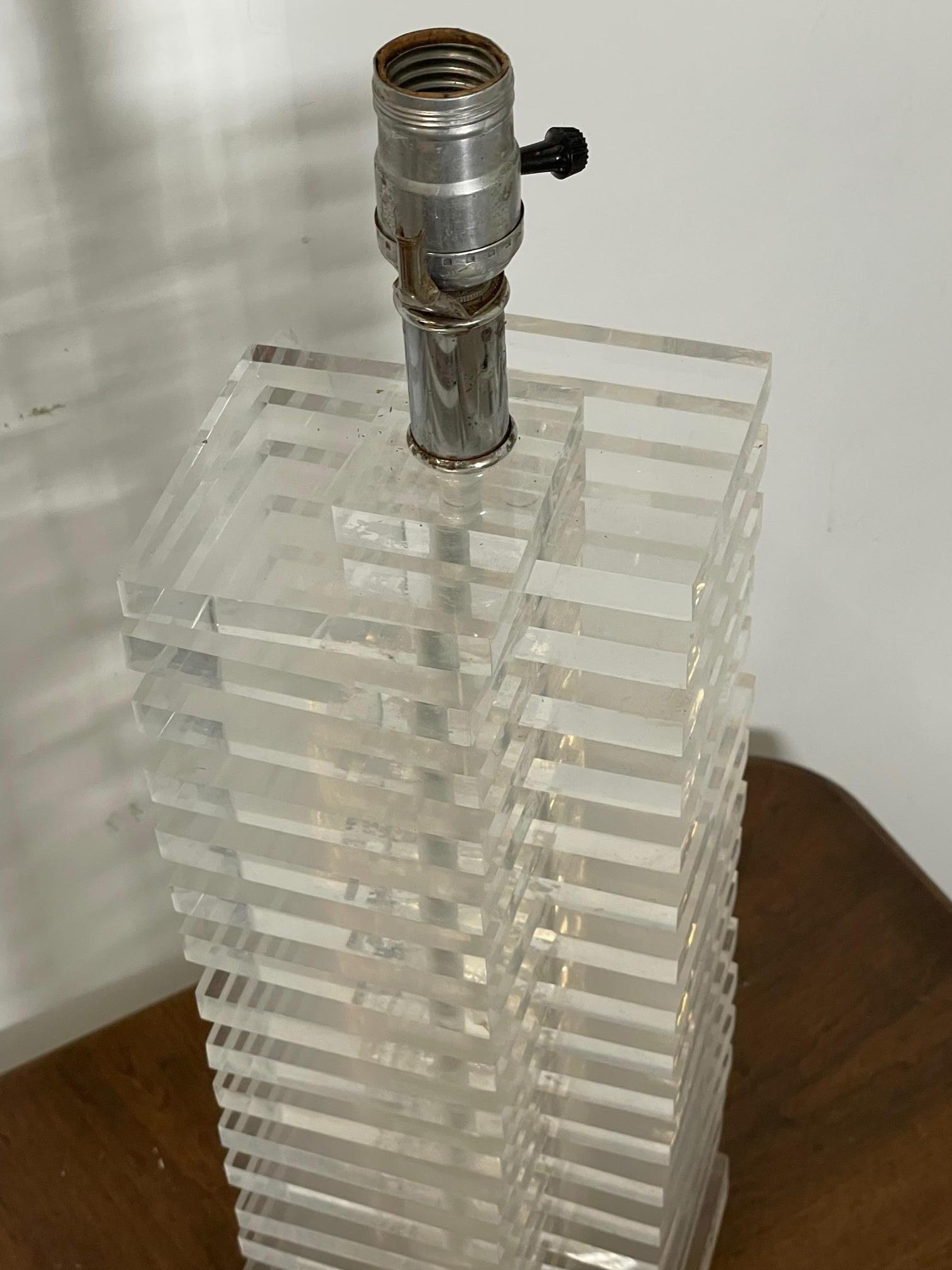 Late 20th Century Karl Springer Style Modernist Stacked Lucite Table Lamp