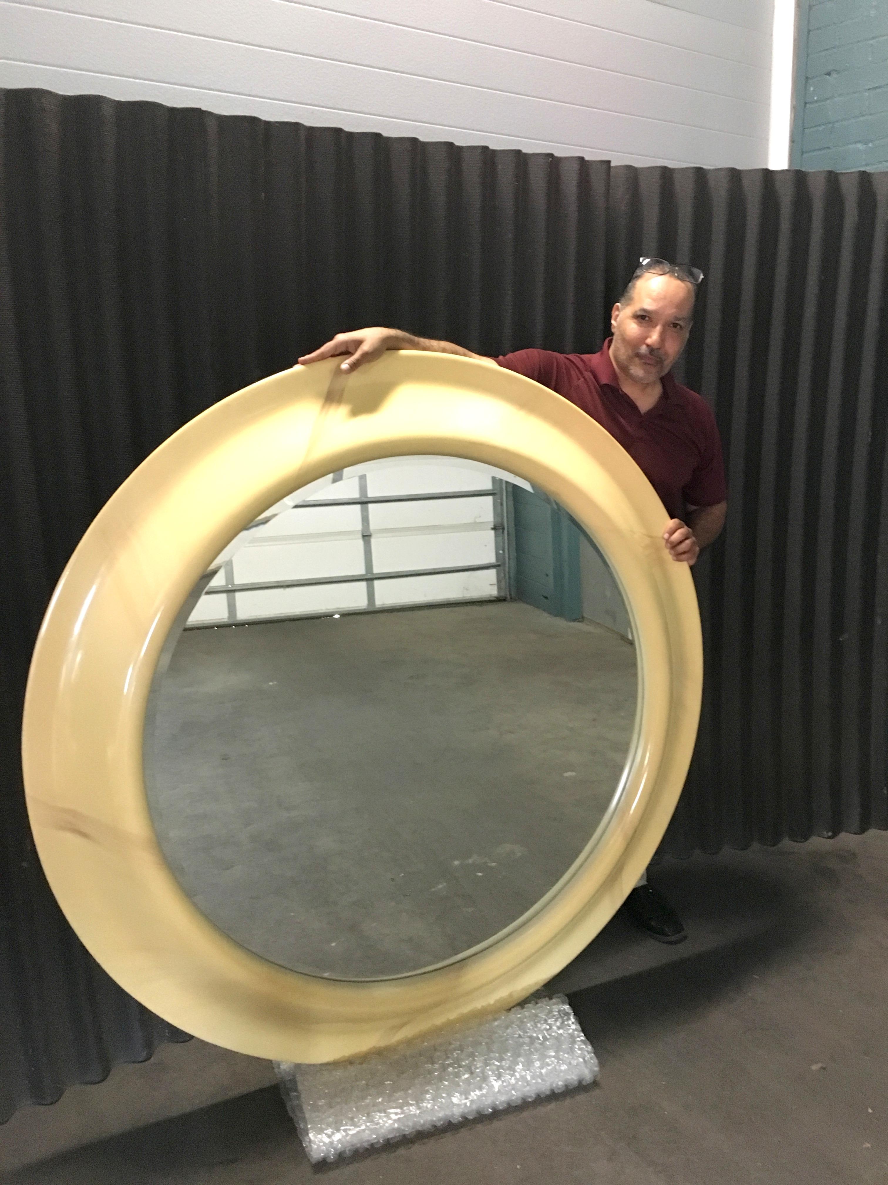 Go big or go home!
This is one incredibly huge mirror and I love it!
In excellent condition with no breakage anywhere.
Clean mirror/glass with no fogging.
A perfect piece that requires a good wall to host it!

Measures: 54
