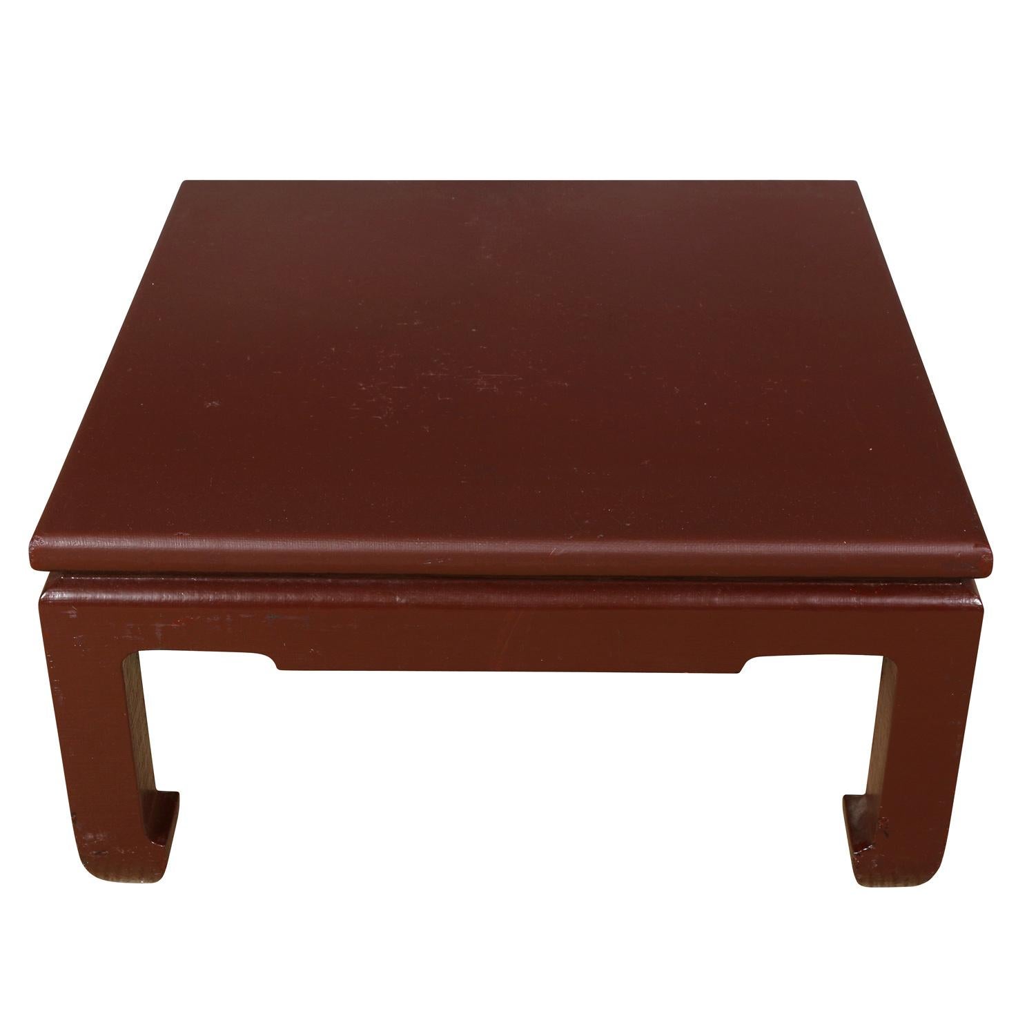 20th Century Karl Springer Style Oxblood Grasscloth Cocktail Table For Sale